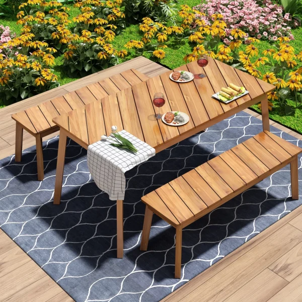 Minnetonka Acacia wood dining set with benches