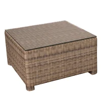 Bainbridge Square Coffee Table. The wicker is UV-protected, and features subtly muddled tones for a varied, natural look.