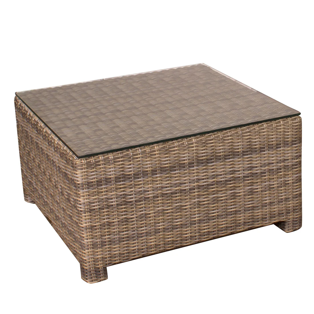 Bainbridge Square Coffee Table. The wicker is UV-protected, and features subtly muddled tones for a varied, natural look.