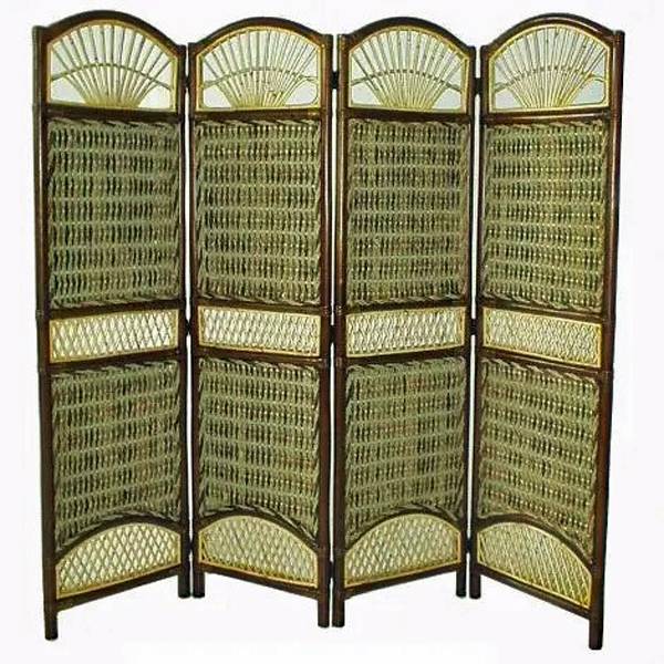 Tropical Bamboo and Seagrass 4 Panel Folding Screen Divider