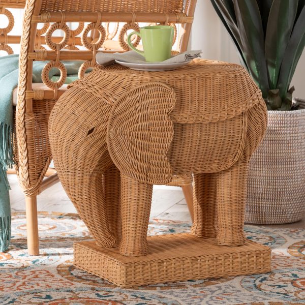 elephant wicker end table