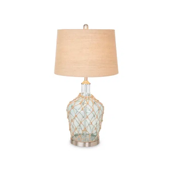 28" Bubble Glass Coastal Table Lamp with Burlap Shade