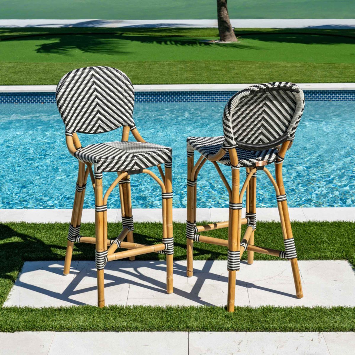 Panama Jack Nerea Counter Stools Set in Black and White Rattan