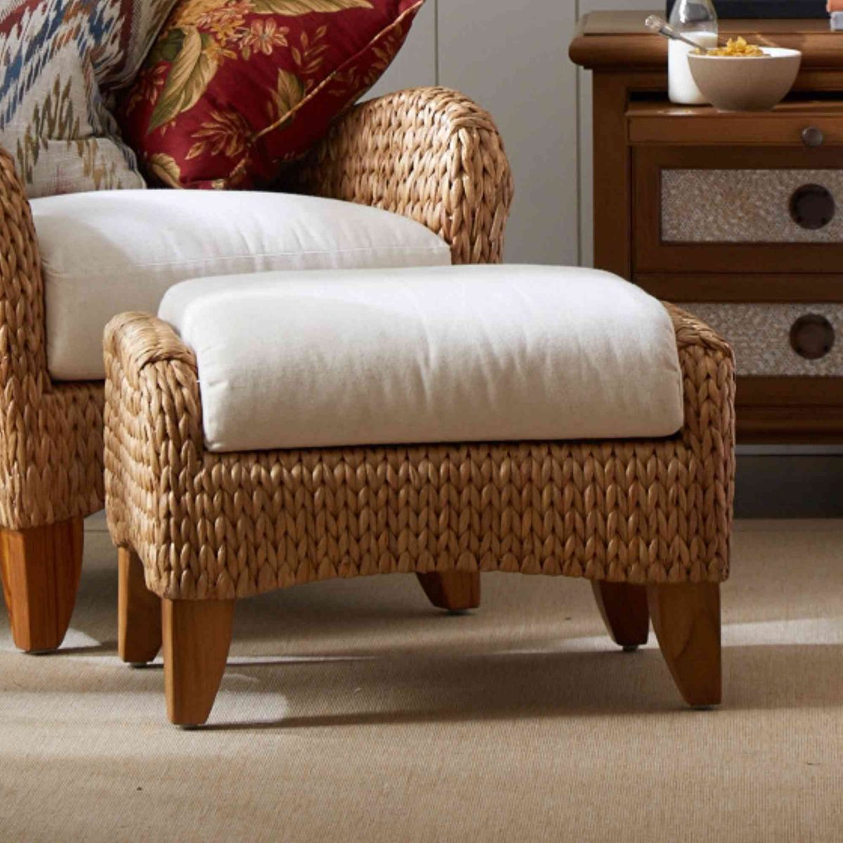 Panama Jack Amelia Ottoman in Natural Seagrass with Cushion