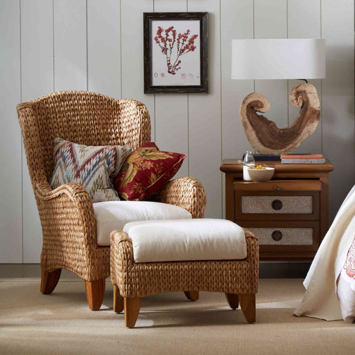 Panama Jack Amelia Wing Chair in Natural Seagrass with Cushion