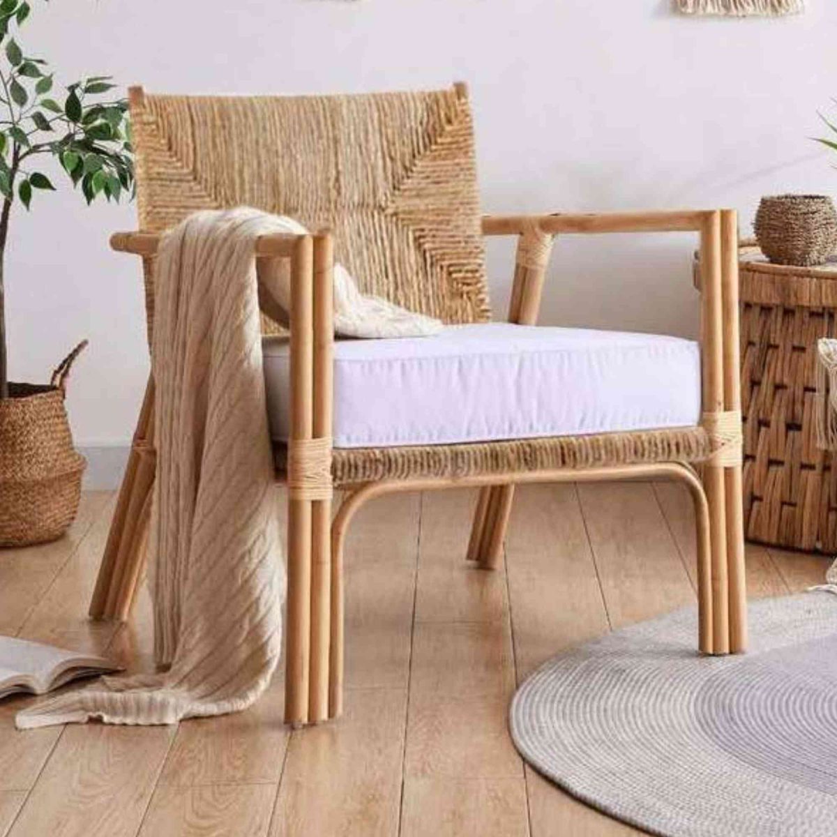 Panama Jack Montego Armchair in Natural Rope with Beige Cushion