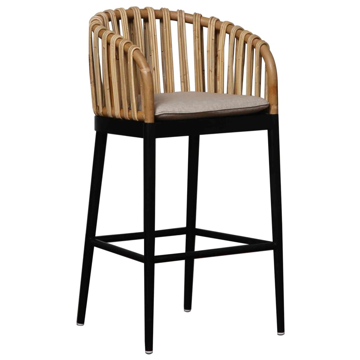 Panama Jack Java Barstool Set with cushions in black and natural rattan