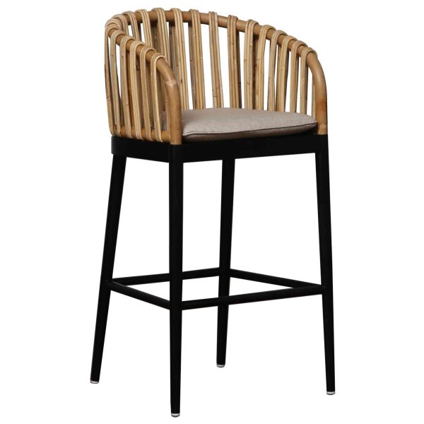 Panama Jack Java Barstool Set with cushions in black and natural rattan