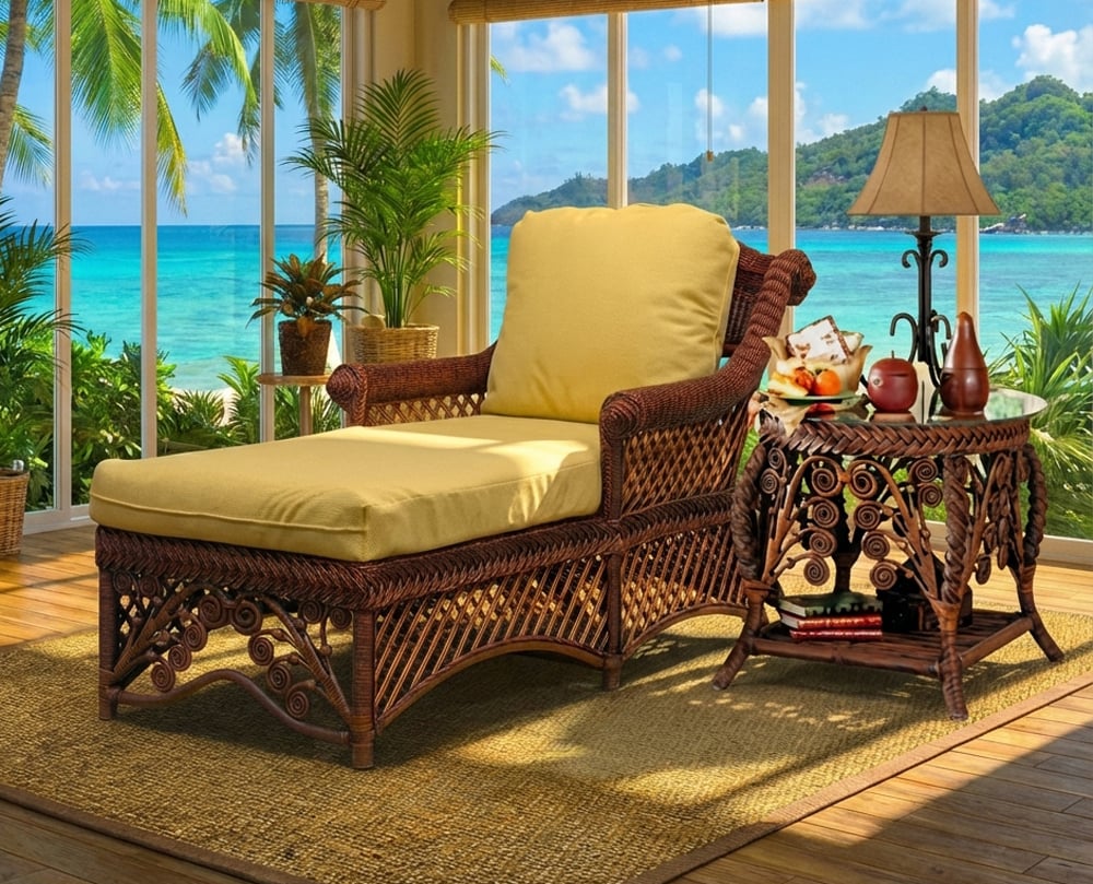 Majestic Rattan Chaise Lounge and End Table 2Pc Set MCL-MET in Brownwash  Stain by Wicker Fair